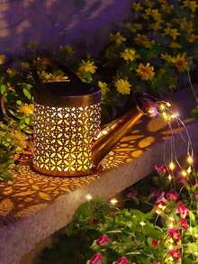 1pc/2pcs Solar Watering Can With Light String, Hanging Solar Waterfall Lamp, Retro Metal Kettle Light, Outdoor Garden Waterproof Decor Landscape Lights Suitable For Home Decor Garden Courtyard Porch Lawn Terrace Path Deck Alley Fence Swimming Pool Area Family Dinner Birthday Party Wedding Decoration Atmosphere Lamps (Warm Light/Color Light)
