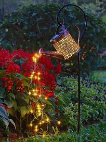 1pc/2pcs Solar Watering Can With Light String, Hanging Solar Waterfall Lamp, Retro Metal Kettle Light, Outdoor Garden Waterproof Decor Landscape Lights Suitable For Home Decor Garden Courtyard Porch Lawn Terrace Path Deck Alley Fence Swimming Pool Area Family Dinner Birthday Party Wedding Decoration Atmosphere Lamps (Warm Light/Color Light)