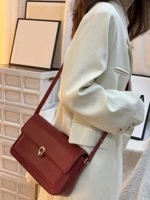 新款时尚复古奢华方形包，容量大，休闲百搭，多功能，配有可调节肩带，适合派对、工作场所、大学、通勤和专业商务女性，单肩包和斜跨包 - 酒紅色 - 查看 6