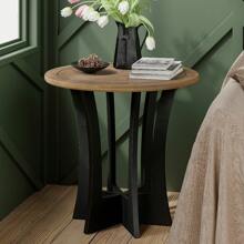 COZAYH Farmhouse Round End Table With Criss-Cross Wood Legs, Rustic French Country Side Table For Dinning Or Living Room, Modern, Black, Natural Wood - 自然色&黑色 - 查看 6