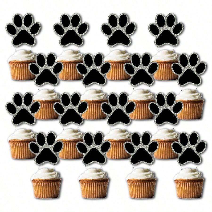 12pcs Festive Paw Print Cupcake Toppers - Size - View 1
