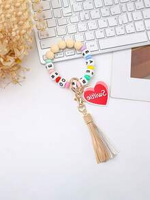 1 chiếc vòng tay trái tim Acrylic mới, móc khóa chữ "Mei Mei", móc khóa hạt tua rua tự làm cho nam và nữ - Móc khóa tình yêu acrylic - Xem 3