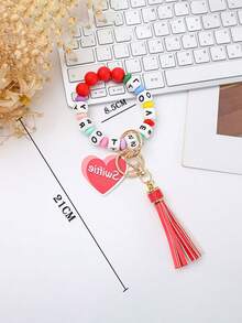1 chiếc vòng tay trái tim Acrylic mới, móc khóa chữ "Mei Mei", móc khóa hạt tua rua tự làm cho nam và nữ - Móc khóa tình yêu acrylic - Xem 5
