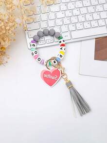 1 chiếc vòng tay trái tim Acrylic mới, móc khóa chữ "Mei Mei", móc khóa hạt tua rua tự làm cho nam và nữ - Móc khóa tình yêu acrylic - Xem 8