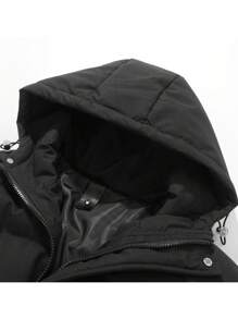 Áo khoác nam mùa đông có mũ trùm đầu, áo khoác ngoài rộng rãi ấm áp và thoải mái - màu đen - Xem 3