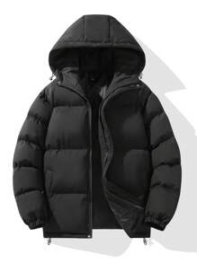 Áo khoác nam mùa đông có mũ trùm đầu, áo khoác ngoài rộng rãi ấm áp và thoải mái - màu đen - Xem 1