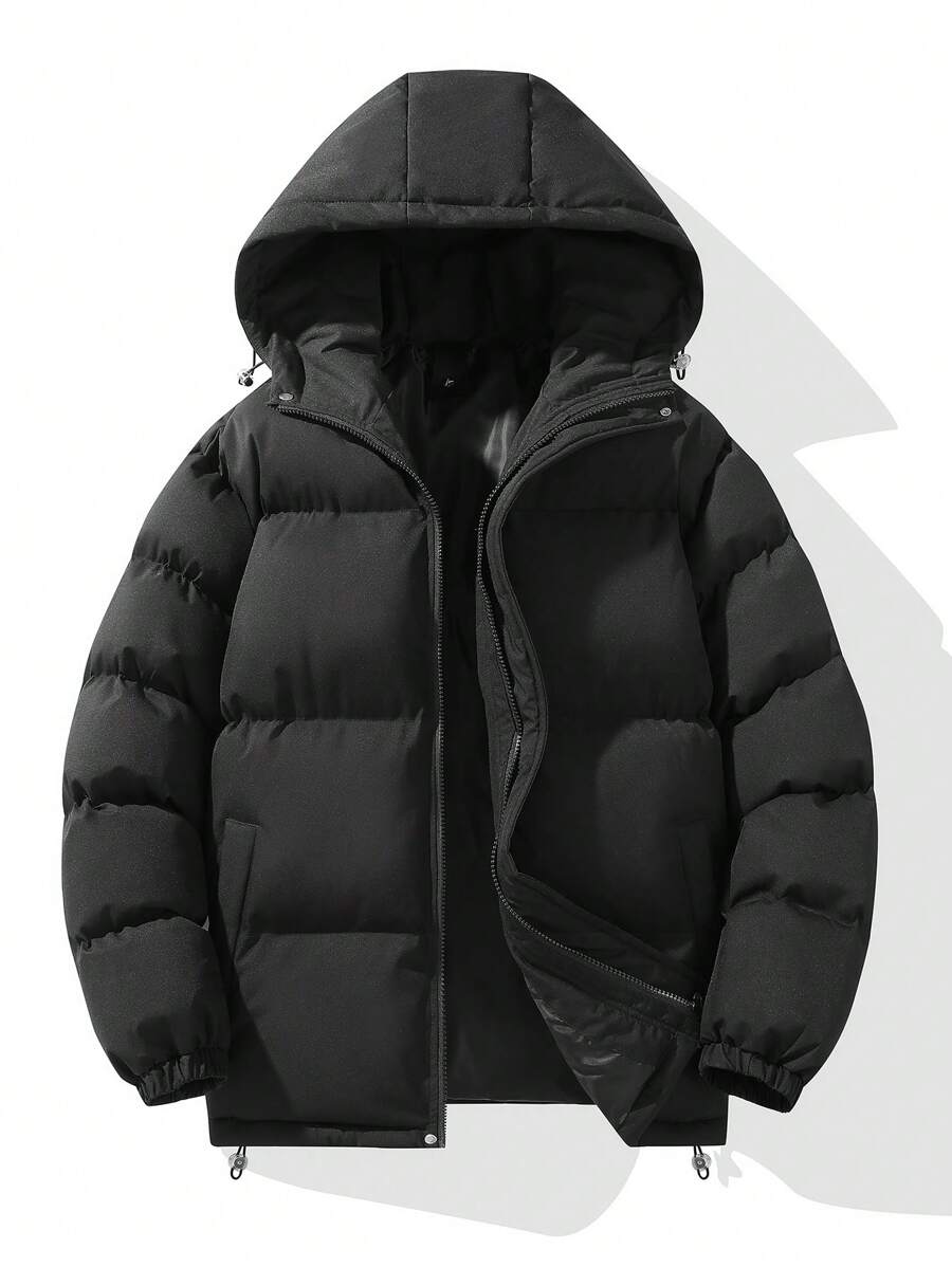 Áo khoác nam mùa đông có mũ trùm đầu, áo khoác ngoài rộng rãi ấm áp và thoải mái - màu đen - Xem 1