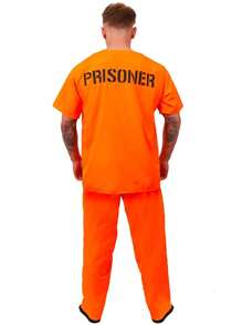 I LOVE FANCY DRESS Mens Womens Convict Costume Orange Adult Prisoner Outfit Halloween Inmate Jail Uniform Unisex Cosplay Cops And Robbers Fancy Dress - Orange - View 2