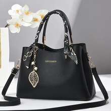 Bộ 1 túi đeo chéo và túi đeo vai bằng da mềm màu trơn, quà tặng sinh nhật, túi xách da PU nhiều lớp cho mẹ dùng đi làm và sử dụng hàng ngày, thiết yếu cho hoạt động ngoài trời và du lịch - Màu Đỏ Sâu - Xem 1