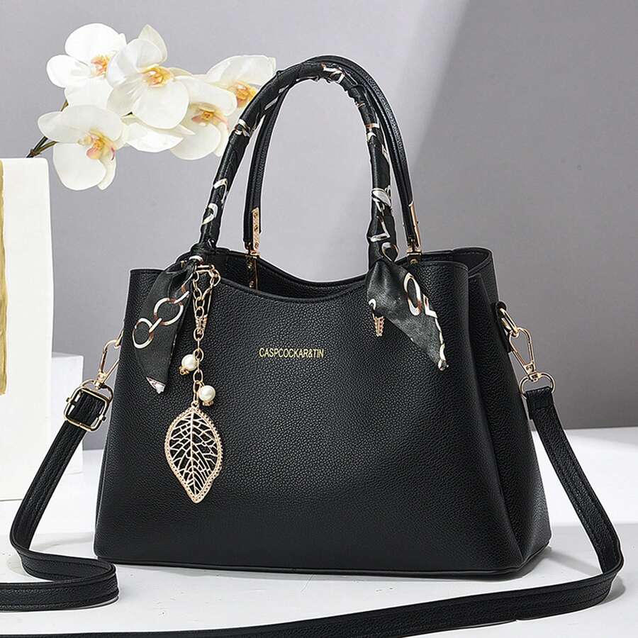 Bộ 1 túi đeo chéo và túi đeo vai bằng da mềm màu trơn, quà tặng sinh nhật, túi xách da PU nhiều lớp cho mẹ dùng đi làm và sử dụng hàng ngày, thiết yếu cho hoạt động ngoài trời và du lịch - Màu Đỏ Sâu - Xem 1