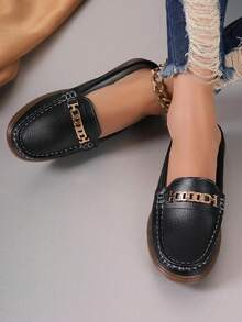 Zapatos tipo mula planos con decoración de hebilla de metal para mujeres, de moda y versátiles, calzado suave de suela casual y cómodo