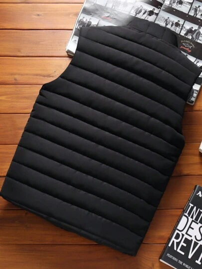 1pc Men's Sleeveless Jacket, Stand Collar, Warm And Fashionable For Fall/Winter