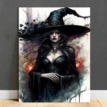 1 Pc Wooden Framed Halloween Wall Art, Horrible Witch In Fairytale Forest Nature Wrapped Canvas Prints Poster Hanging Hardware Included, Home Living Room Office Wall Decor - 24*36吋/60*90公分 附框 - 查看 2