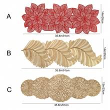 1pc Christmas Flower Pattern PVC Placemats, Gold Foil Waterproof Heat-Resistant Dining Table Mat For Home/Restaurant - Table Runner - View 10