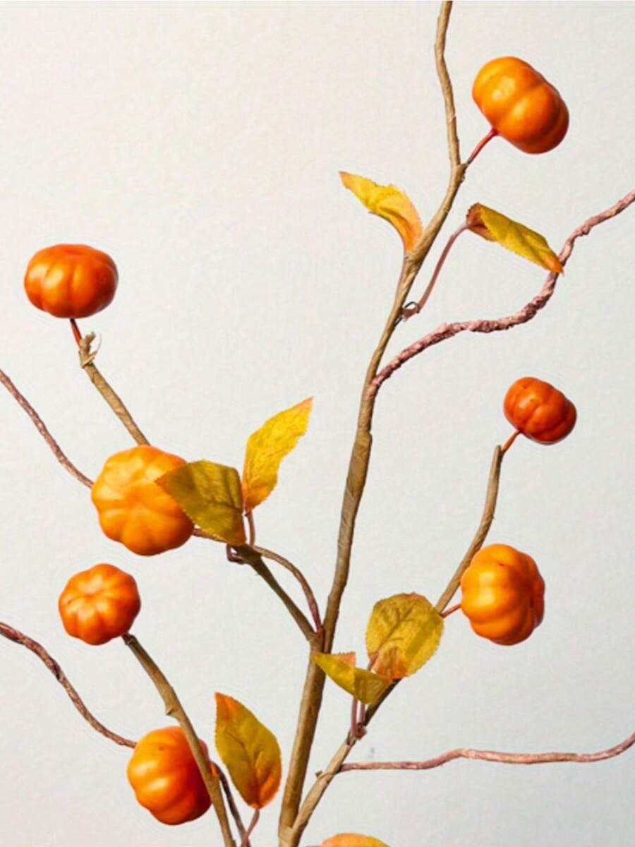 4 Pcs Fall Pumpkin Branch Artificial Berry Pumpkin Branch Autumn Floral Plant For Thanksgiving Wedding Home DIY Decor Flower Arrangement - 橘色 - 查看 1