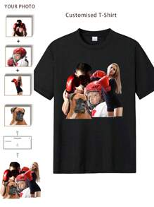 定制男友风男士宽松T恤 - 添加您自己的图片（家庭照片/自拍/宠物照片/朋友照片）来设计您的个性化印花T恤，运动时尚，潮男装，男友风基础款/街头风，送给男友、家人、朋友、孩子的理想礼物，适合生日、圣诞节、秋冬季、假期/节日、健身爱好者等场合。 - 黑色 - 查看 2