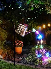 1pc/2pcs Solar Watering Can With Light String, Hanging Solar Waterfall Lamp, Retro Metal Kettle Light, Outdoor Garden Waterproof Decor Landscape Lights Suitable For Home Decor Garden Courtyard Porch Lawn Terrace Path Deck Alley Fence Swimming Pool Area Family Dinner Birthday Party Wedding Decoration Atmosphere Lamps (Warm Light/Color Light)
