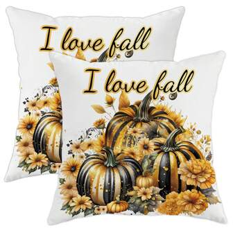 2 szt. Aksamitne jesienne poszewki na poduszki Święto Dziękczynienia Dom wiejski Luksusowe kwiatowe dynie Złote czarne Dekoracyjne poszewki na poduszki 18*18 cali Na jesień Salon Sypialnia Sofa Dekoracja łóżka