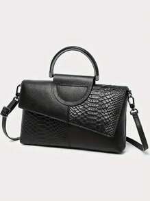 2026 Spring/Summer New Snake Skin Pattern Black Handbag For Women, Cover Style Handbag, Casual And Simple Handbag, And Versatile Single Shoulder Crossbody Bag, Fashionable And Elegant Banquet Bag, Banquet Phone Bag, Wallet - 黑色 - 查看 4