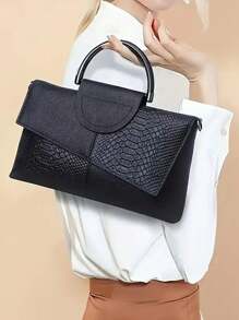 2026 Spring/Summer New Snake Skin Pattern Black Handbag For Women, Cover Style Handbag, Casual And Simple Handbag, And Versatile Single Shoulder Crossbody Bag, Fashionable And Elegant Banquet Bag, Banquet Phone Bag, Wallet - 黑色 - 查看 1