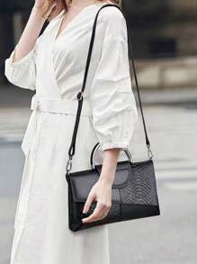 2026 Spring/Summer New Snake Skin Pattern Black Handbag For Women, Cover Style Handbag, Casual And Simple Handbag, And Versatile Single Shoulder Crossbody Bag, Fashionable And Elegant Banquet Bag, Banquet Phone Bag, Wallet - 黑色 - 查看 3