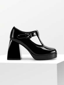 Women's Block Heel T-Strap Mary Jane Pumps High Chunky Platform Square Closed Toe Y2K Party Prom High Heel Shoes - màu đen - Xem 6