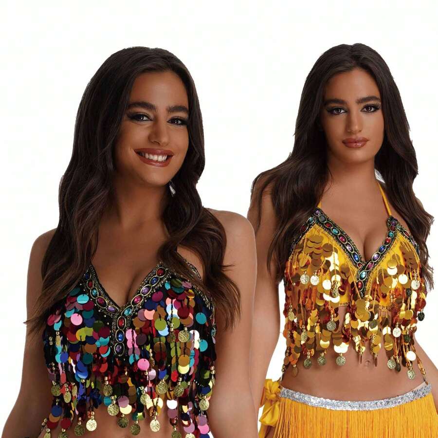 多色亮片胸罩式上衣，肚皮舞舞台表演服装