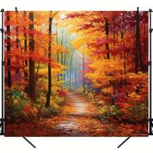 1 pezzo Sfondo autunnale, Paesaggio autunnale, Vista di foglie gialle d'autunno, Sfondo fotografico, Accessorio per studio, Natale - Multicolore - Visualizzare 5