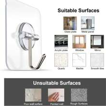 HMSEC 10/24 Pack Adhesive Hooks, Removable Wall Hooks 13 LB Ceiling Hooks Transparent Seamless Hooks Waterproof And Oil Proof For Cabinet Kitchen Bathroom Ceiling Office Window - Clear - View 7