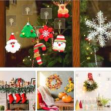 HMSEC 10/24 Pack Adhesive Hooks, Removable Wall Hooks 13 LB Ceiling Hooks Transparent Seamless Hooks Waterproof And Oil Proof For Cabinet Kitchen Bathroom Ceiling Office Window - Clear - View 5