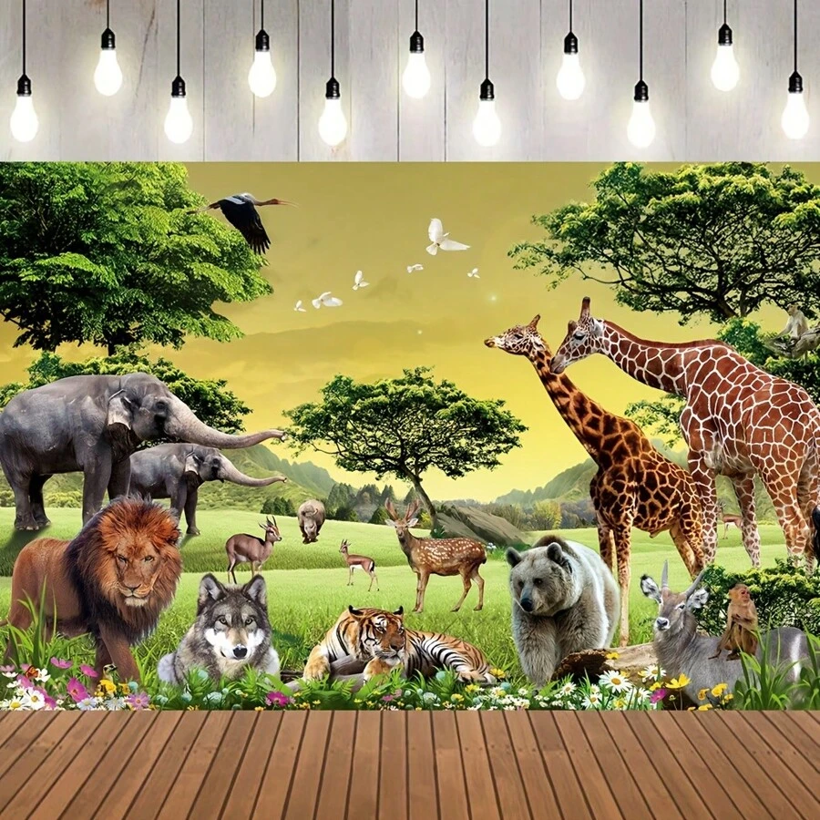 1 件热带丛林动物摄影背景，夏季热带沙漠非洲森林景观派对照片背景，生日派对桌面装饰横幅，照片道具，派对装饰，生日横幅，家居装饰，房间装饰 - 彩色 - 查看 1