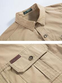 Camisa de manga larga slim fit para hombre para exteriores, chaqueta casual de trabajo de bolsillos múltiples para primavera y otoño, combina bien con jeans