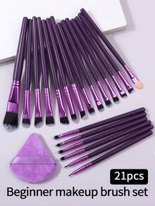 Bộ 21 cọ trang điểm mềm chuyên nghiệp màu tím, cọ đánh phấn nền đa năng, cọ đánh phấn mắt, bao gồm mút trang điểm, bộ cọ, bộ cọ trang điểm, bộ cọ trang điểm, bộ trang điểm hoàn chỉnh, bộ cọ trang điểm, bộ trang điểm hoàn chỉnh, bộ cọ, bộ cọ trang điểm, bộ quà tặng trang điểm - Màu tím - Xem 2