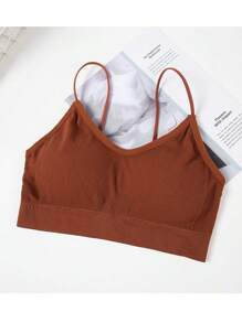 3 Pcs Padded Bralettes For Women Wireless Cami Bras Tank Top Sport Bras Comfort Seamless V Neck With Removable Pads For Girls Laddies Everyday Camisole Basic Bra - 黑色,焦糖色,卡其色 - 查看 2