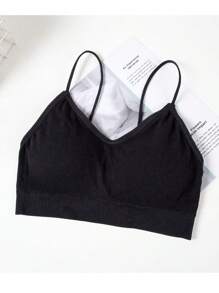 3 Pcs Padded Bralettes For Women Wireless Cami Bras Tank Top Sport Bras Comfort Seamless V Neck With Removable Pads For Girls Laddies Everyday Camisole Basic Bra - 黑色,焦糖色,卡其色 - 查看 4