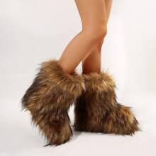 Stylish Personalized Winter Boots For Women - Cute Spicy Girl Boots With Warmth And Comfort - Mid-Length Snow Boots Faux Fur Boots Women Shoes - 咖啡棕 - 查看 1