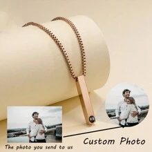 Collar personalizado con proyección de foto, colgante de acero inoxidable rectangular con grabado láser, regalo conmemorativo