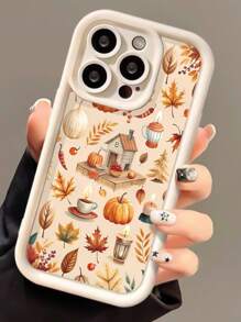 1 件白色镂空沙色防震防指纹手机壳，带秋季图案，适用于 iPhone - 彩色 - 查看 2