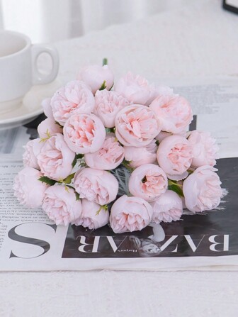 1 件人造花，人造牡丹，27 朵牡丹带 9 个叉，32 厘米长，塑料人造植物，由材料制成，现代简约北欧风格 - 适用于家居装饰、花瓶插花、婚礼装饰、派对装饰、客厅和餐厅家具、DIY 墙壁、办公桌填充。