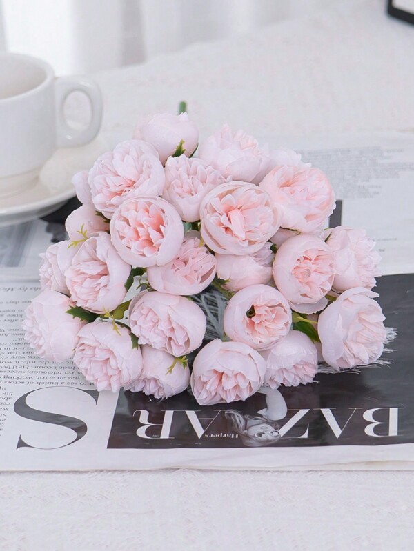 1pc Artificial Flower,Artificial Peony, 27 Peonies With 9 Forks, 32cm Long, Plastic Artificial Plants,Made Of Materials, Modern Simple Nordic Style - For Home Decoration, Vase Flower Arrangement, Wedding Decoration, Party Decoration, Living And Dining Room Furnishings, DIY Wall, Office Desk Filling.