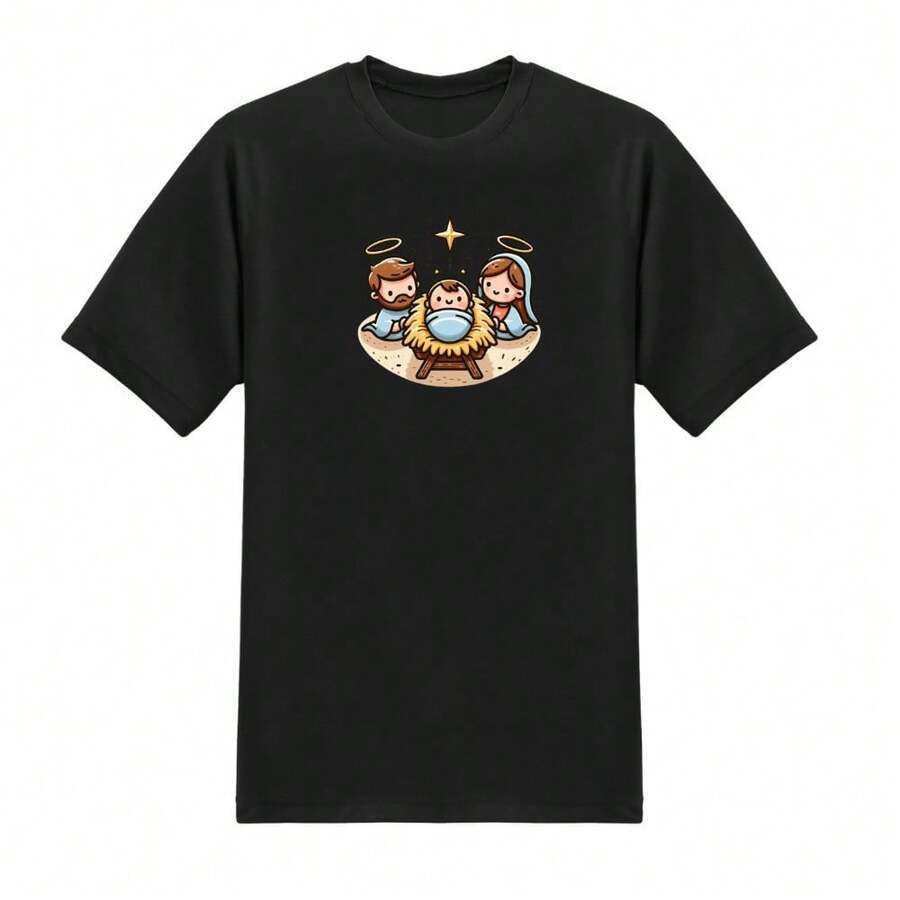 CATHOLIC MEN'S T-SHIRT BIRTH OF JESUS CHRISTMAS BIRTHDAY YOUTH GROUP PRAYER GROUP - Black - View 1