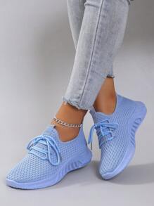 STEPREACH Women Casual Sports Shoes, Breathable Mesh Fabric, Lightweight, Lace-Up, Solid Color, Neon Pink, Anti-Slip & Durable
