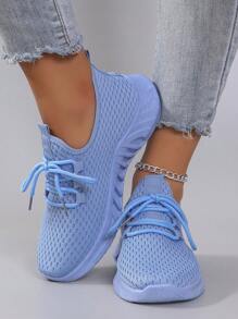 STEPREACH Women Casual Sports Shoes, Breathable Mesh Fabric, Lightweight, Lace-Up, Solid Color, Neon Pink, Anti-Slip & Durable