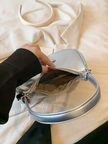 Fashionable Versatile Solid Color Shoulder Bag, Suitable For Daily Matching - Silver - View 9