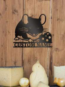 Una pieza de arte de pared de metal estilo art déco personalizable con diseño de chivo, oso, ratón y queso, decoración de pared de tema animal, multiusos, ideal para amantes de las mascotas, adecuado para todas las vacaciones, acabado pintado resistente a altas temperaturas, sin necesidad de electricidad