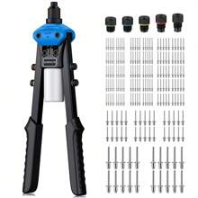 Juego de remachadora ciega con 200 remaches ciegos, 5 boquillas intercambiables, remachadora profesional de 13 pulgadas, herramienta de remachado para automóvil, ferrocarril, muebles e instrumentos