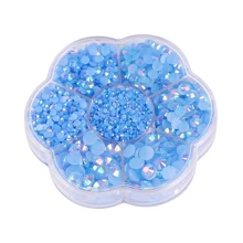 5000 件/盒，2 毫米 3 毫米 4 毫米 5 毫米 6 毫米，5 种尺寸，果冻糖，透明 AB 水晶珠，花形盒包装，圆形平底水钻多色水晶宝石非热熔 DMC 珠宝珠，玻璃石钻石 3D 图案设计配件闪光美甲贴花装饰用于衣服、包、鞋、杯子、手机壳、手工艺品、DIY 装饰。