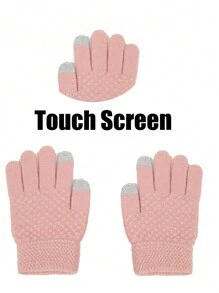 Bộ đồ mùa đông 3 món cho trẻ em: Mũ len, Găng tay, Khăn quàng cổ, Bé gái/Bé trai/Trẻ mới biết đi, Lót nhiệt, Giữ ấm - Hồng - Xem 4