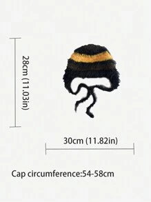 1buc drăguț corn de diavol Y2K colorblock cu dungi Fuzzy Earmuff tricot pălărie beanie, căciulă caldă de pluș cu cravată, balaclava