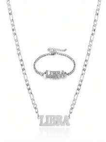 1 Pc Stainless Steel Fashion New Zodiac Letter Pendant Bracelet Jewelry NK Chain Twelve Constellations Birthday Gift For Women Girls And Men , Party ,Christmas Gift,New Year,Mother'S Day - Silver - View 30